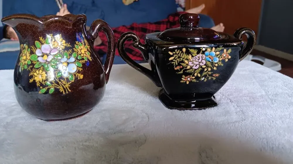 Antique Porcelain Moriage Creamer and Sugar Bowl Made in Japan